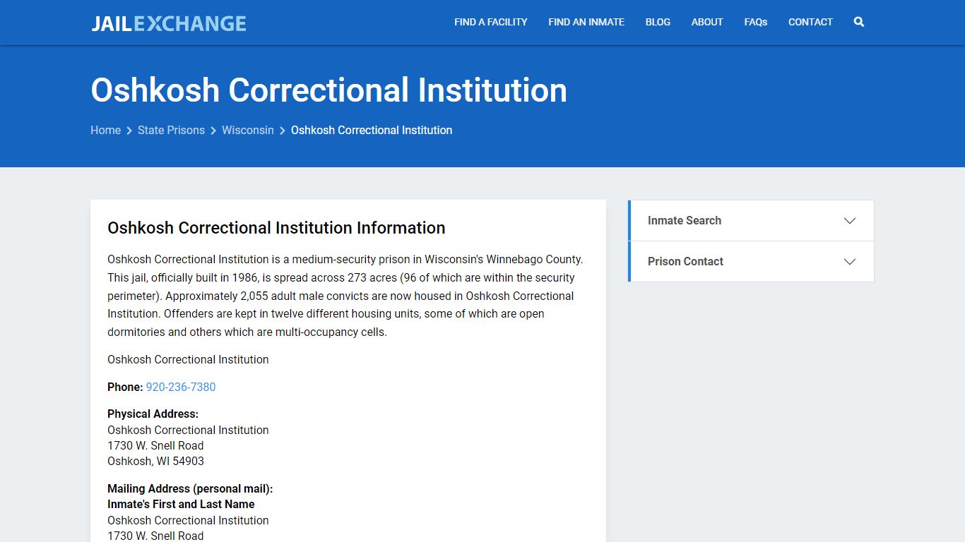 Oshkosh Correctional Institution Inmate Search, WI - Jail Exchange